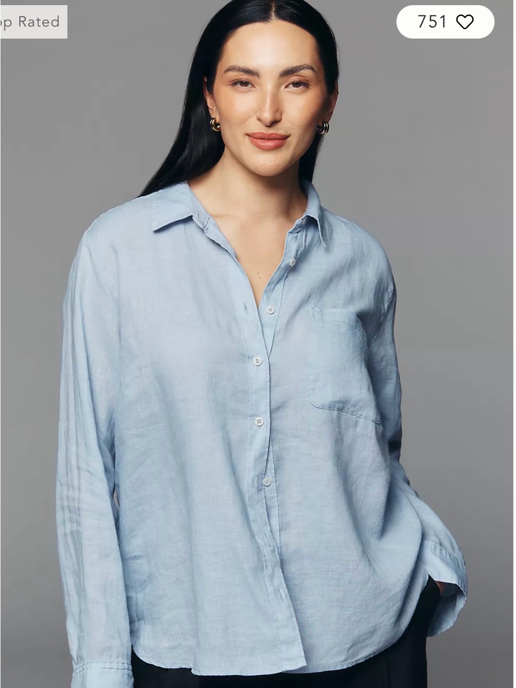 Anthropologie/Maeve Light Blue Linen-Blend Button-Down Shirt